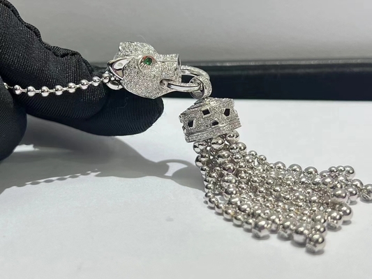 Brand 18K White Gold Emeralds & Diamonds Panthère de Brand Necklace
