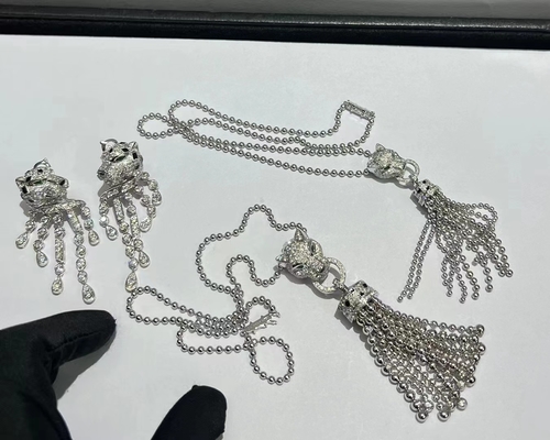 Brand 18K White Gold Emeralds & Diamonds Panthère de Brand Necklace