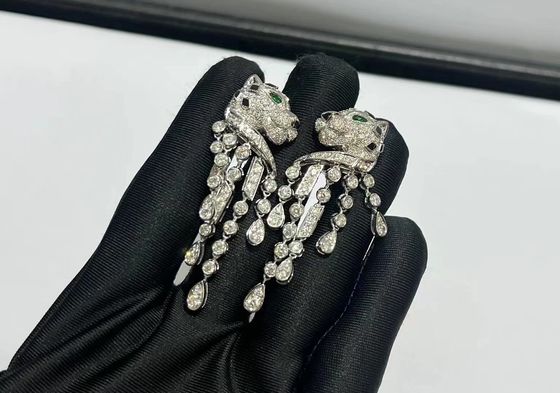Inspired Panthere de Brand Earrings 18k White Gold with Diamonds