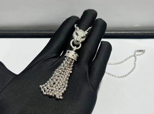 Brand 18K White Gold Emeralds & Diamonds Panthère de Brand Necklace