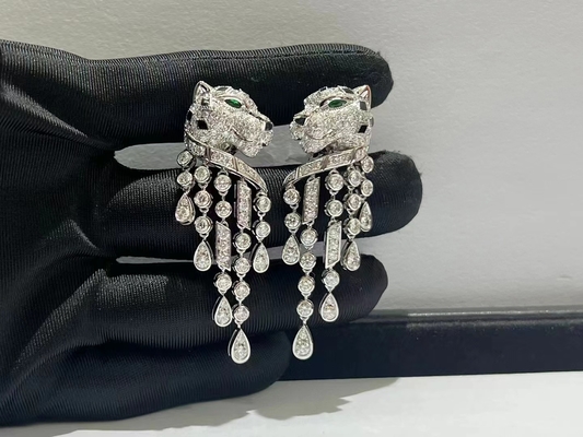 Inspired Panthere de Brand Earrings 18k White Gold with Diamonds