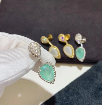 Push back 18K Gold Diamond Earrings 2 Stones Good Cut Grade Stud