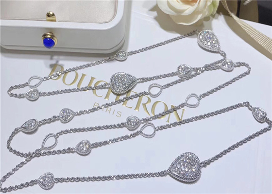 13 Paved Motifs 18K White Gold Diamond Necklace For Wedding Anniversary