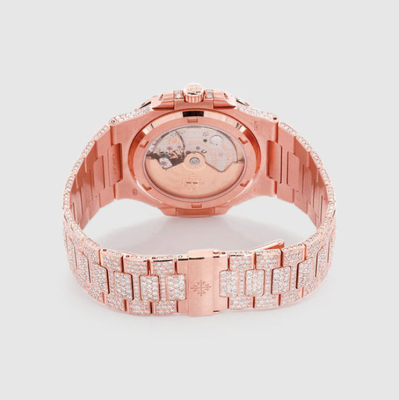 Nautilus 40.5mm 18k Rose Gold Iced Out Watch VVS Moissanite Diamond