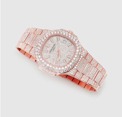 Nautilus 40.5mm 18k Rose Gold Iced Out Watch VVS Moissanite Diamond
