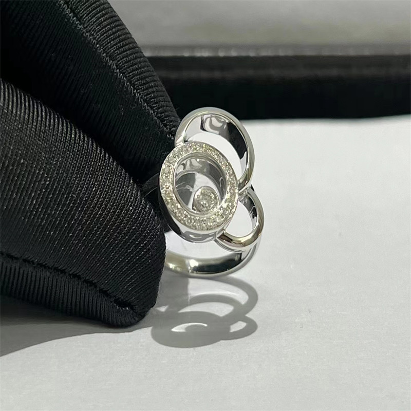 Qatar Custom Jewelry Chopard Happy Spirit Ring 18k White Gold Diamond Ring