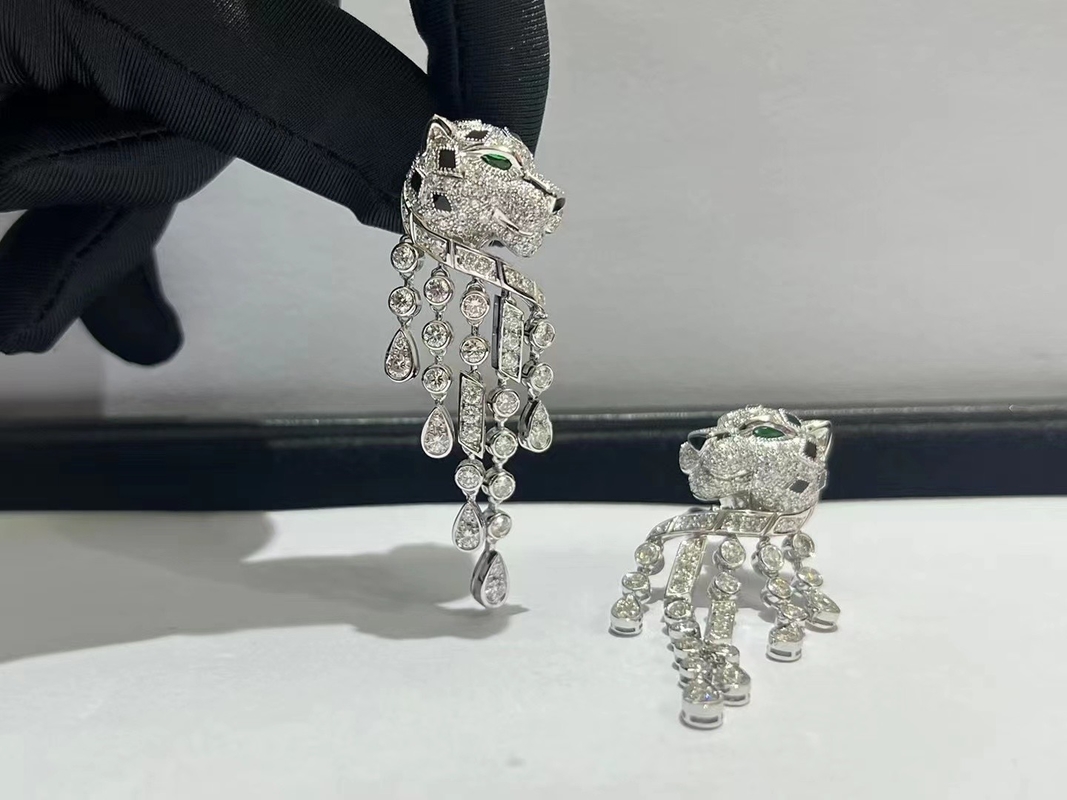 Inspired Panthere de Brand Earrings 18k White Gold with Diamonds