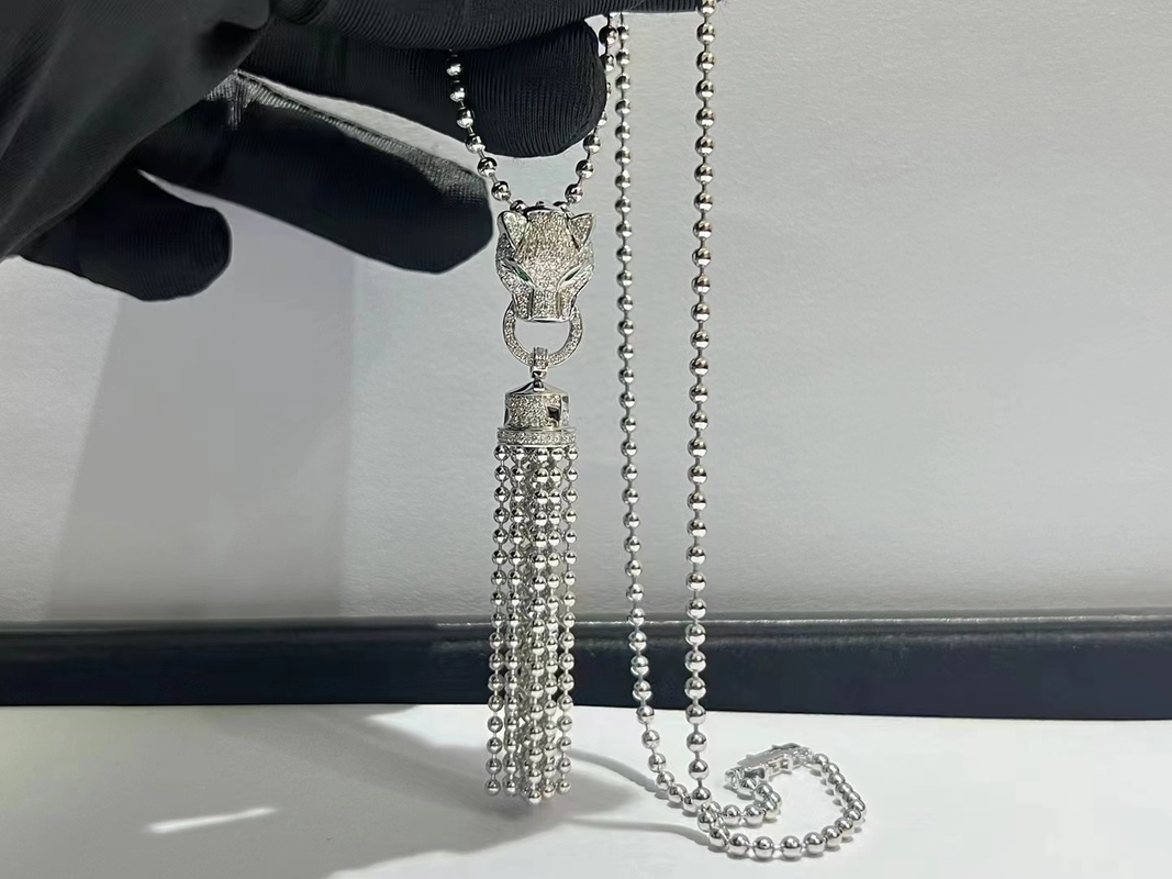Brand 18K White Gold Emeralds & Diamonds Panthère de Brand Necklace